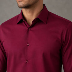 Axis Burgundy long-sleeve dress shirt collar and fabric detail