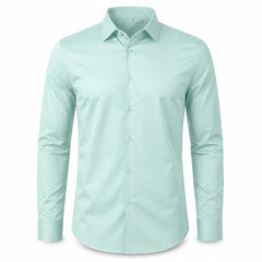 Axis men's four-way stretch long-sleeve dress shirt in Mint Green, model-free front view
