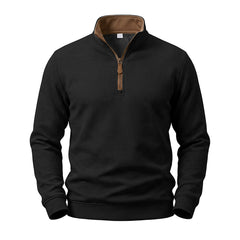 Crest men's fleece-lined waffle-knit quarter-zip pullover in Black