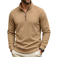 Crest men's fleece-lined waffle-knit quarter-zip pullover in Khaki
