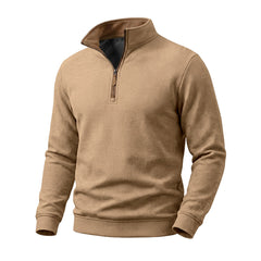 Crest men's fleece-lined waffle-knit quarter-zip pullover in Khaki