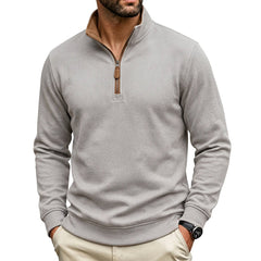 Crest men's fleece-lined waffle-knit quarter-zip pullover in Light Gray