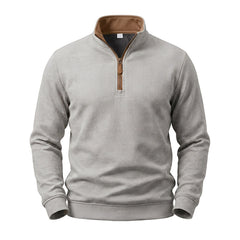 Crest men's fleece-lined waffle-knit quarter-zip pullover in Light Gray