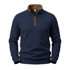 Crest men's fleece-lined waffle-knit quarter-zip pullover in Navy