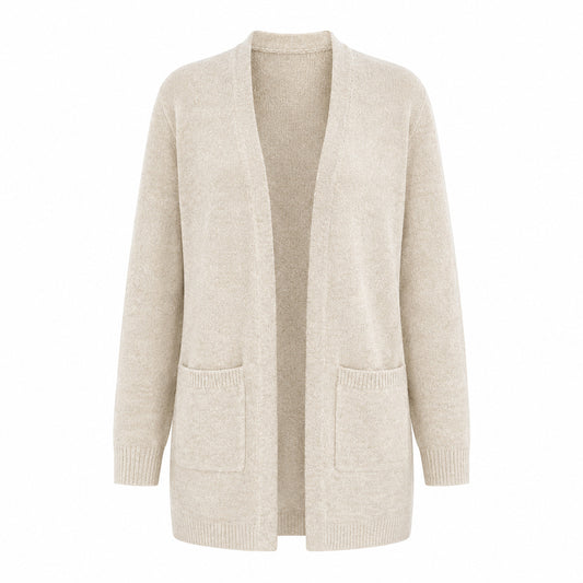 Liora women's open-front pocket cardigan in Apricot, front view