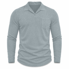 Marlow men's vintage-wash long-sleeve pocket polo shirt in Light Gray, model-free front view