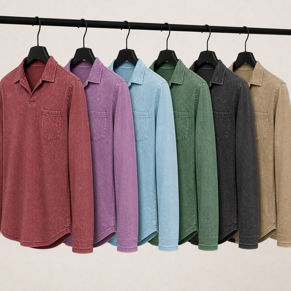 Marlow – Men's Vintage-Wash Long-Sleeve Pocket Polo Shirt