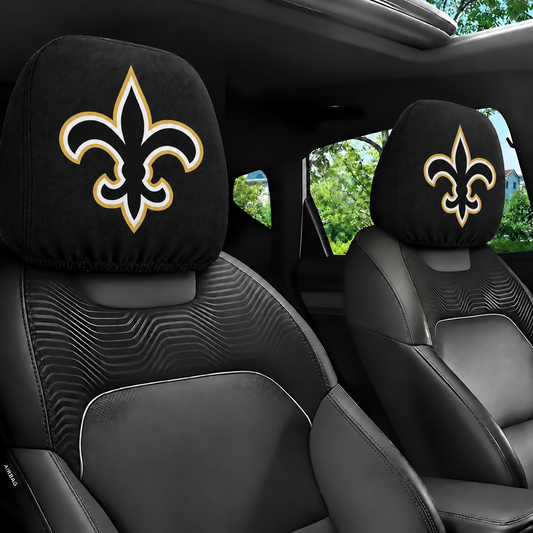 New Orleans Saints car headrest cover, Style 1 logo design, installed in car
