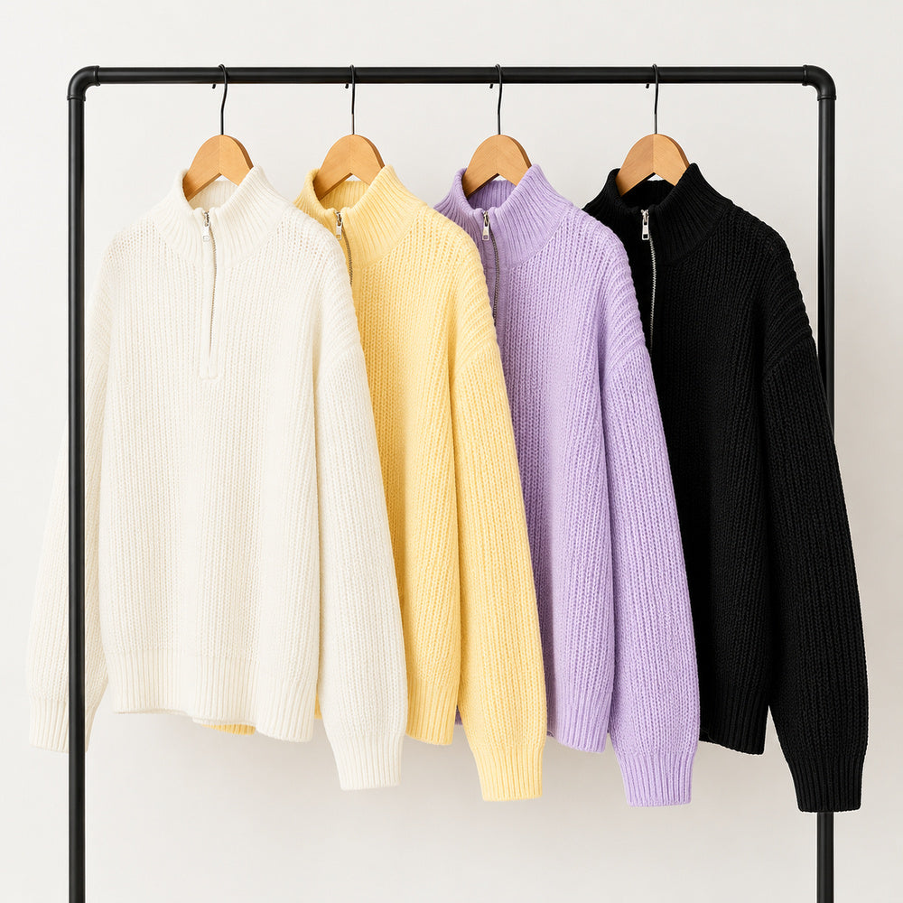 Vela – Women's Relaxed Ribbed Half-Zip Sweater